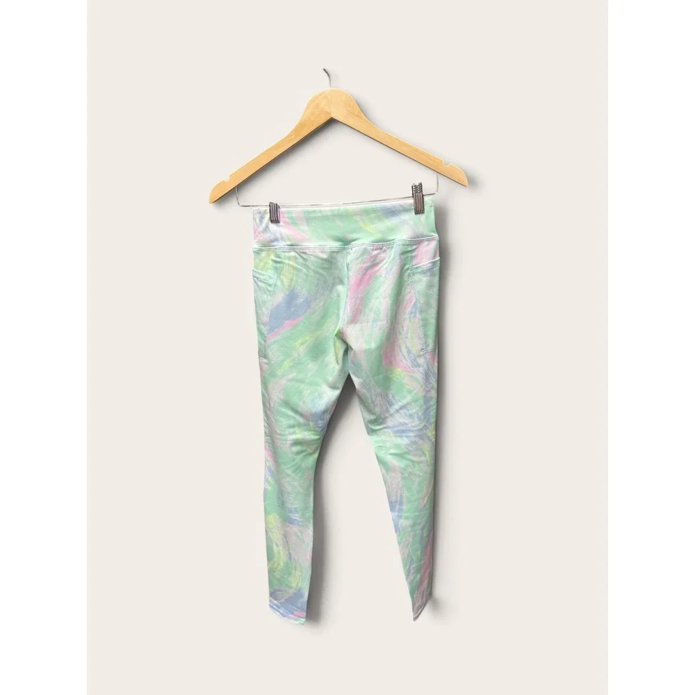 Athletic Works Girls Core Leggings Windswirl Print Green Pink Blue L 10-12 NWT